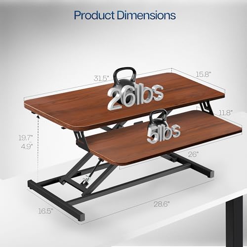 VIVO 32 in Standing Desk Riser, Height Adjustable Workstation - color: Dark Walnut, size: 32"