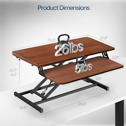 VIVO 32 in Standing Desk Riser, Height Adjustable Workstation - color: Dark Walnut, size: 32"