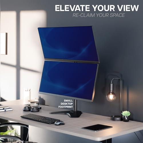 VIVO Dual Monitor Desk Stand Free-Standing LCD Mount, Holds in Stacked Vertical Position 2 Ultrawide Screens up to 34 inches, Black, STAND-V002L - color: Black