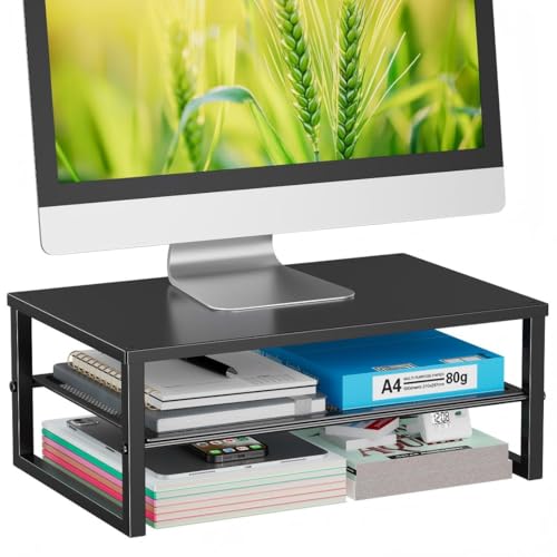 Ekisemio 2-Tier Computer Monitor Stand Riser, Desk Organizer for Monitor, Black