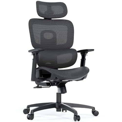Ergonomic High-Back Mesh Office Chair with Headrest 3D Armrests | Tilt Lock Function, Adjustable Height, Swivel Rolling Base, Breathable, Lumbar Support, Comfort, Home, Work, Study, Gaming