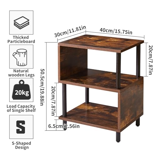 Aibiju Side Table for Bedroom, End Table Small, Mid-Century Modern Nightstand with Open Storage Shelf, Small Table Rustic Brown/Black YD-TM152H - color: Rustic Brown/Black