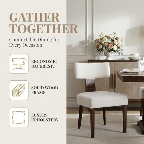Mid Century Modern Dining Chairs, Farmhouse Velvet Upholstered Accent Chair Curved Backrest Kitchen Chairs Set of 2, with Hardwood Frame, Cream, Velvet-beige - color: Cream Curved