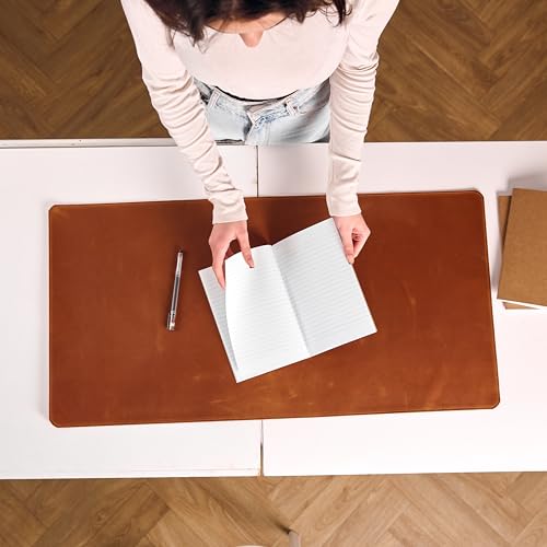 Handmade Leather Desk Mat 32" x 16" – Large Leather Desk Pad Protector for Office, Home & Gaming Setup, Smooth Writing & Mouse Surface, Premium Leather Desk Blotter, Warm Brown