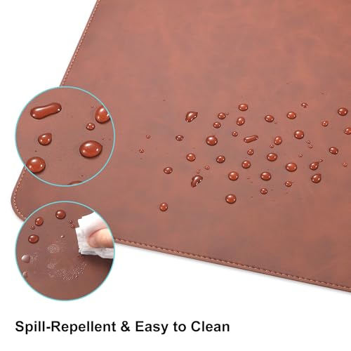 Leather Desk Pad Protector, Office Desk Mat, Large Laptop Mouse Pad, PU Non-Slip Desk Blotter, Waterproof Writing Pad, Computer Keyboard Mat for Desktop 39.4 x 17 inch (Brown)