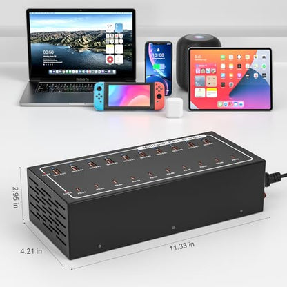 20-Port Fast Charging Station 400W, USB C and USB A Charger Dock with Smart Power Distribution Technology，for Multiple Devices, PD/QC Fast Charging Support