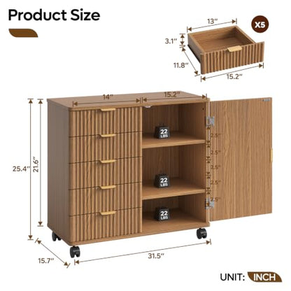 Bestier Office Storage Cabinet with 5 Drawer Adjustable Shelf, Brown - color: Brown
