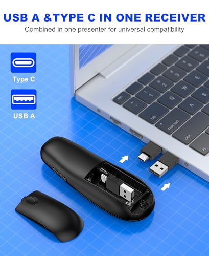 DinoFire USB Type C Wireless Presentation Clicker, BT&RF 2.4GHz Dual Modes Presenter Remote for PowerPoint Presentations Compatible with Bluetooth-Enabled Laptops Desktop Computers - style: AAA+USB A&C+BT
