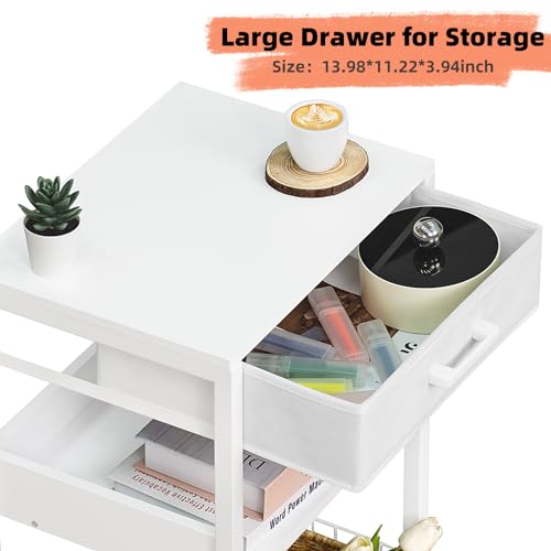 Lerliuo Printer Stand with Storage,3 Tier Home Office Organizer with Fabric Drawer,Industrial Style Printer Table for Printer, Scanner, Paper and Office Supplies - color: White