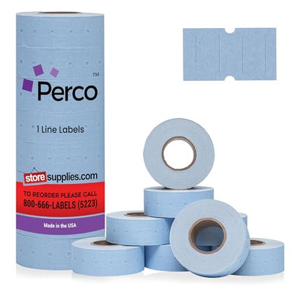 Perco 1 Line Blue Labels - 8,000 Blank Price and Date Gun Labels for Perco Lite, X, Plus and Pro 1 Line Price and Date Guns- 8 Rolls, 1 Sleeve - Made in USA - color: Blue, size: 1 Sleeve