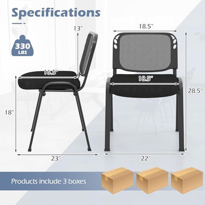 COSTWAY Stackable Guest Reception Chairs Set of 15 with Mesh Backrest | Meeting Room Chairs with Upholstered Wide Seat, Metal Frame, Anti-slip Foot Pads, Conference Chairs No Wheels for Office - size: 15 Pack