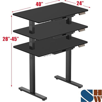 SHW 40-Inch Electric Height Adjustable Standing Desk w/Drawer, Black - color: Black, size: 40-Inch
