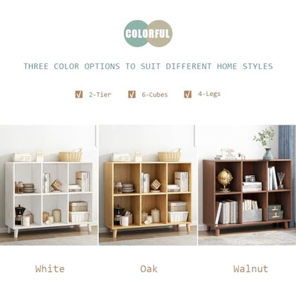 IOTXY Open Cubes Low Bookcase - 2-Tier 6-Cube Short Bookshelf in Walnut - color: Walnut, size: 2-Tier 6-Cubes