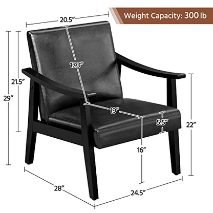 Yaheetech Accent Chairs Set of 2, Mid-Century Faux Leather Armchairs, Black - color: Black