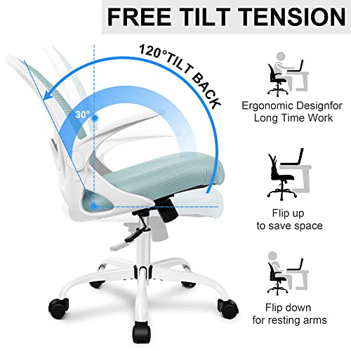 Office Chair Ergonomic Desk Chair with Flip up Armrests Swivel Breathable Desk Mesh Computer Chair with Adjustable Lumbar Support and Height for Conference Room (Light Blue) - color: Light Blue