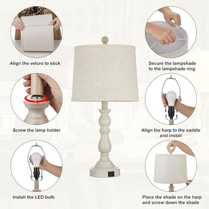 23'' Table Lamps Set of 2, Lamps for Bedroom, USB C+A Ports, Beige - color: D.Beige, Grey