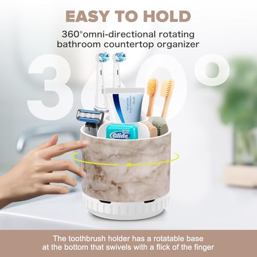 GFWARE Rotating Marble Toothbrush Holder for Bathroom Organizer, Drainage - color: Marble