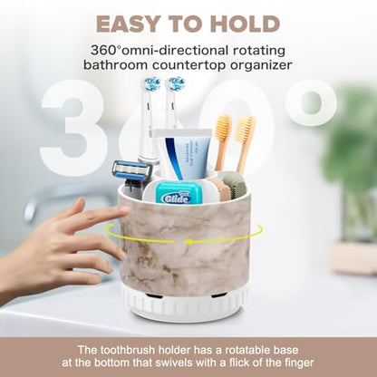 GFWARE Rotating Marble Toothbrush Holder for Bathroom Organizer, Drainage - color: Marble