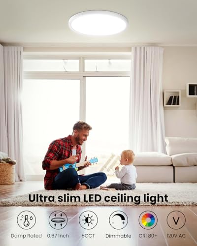 6PK 12 Inch LED Flush Mount Ceiling Light - Dimmable 0.67in Thickness Round, 24W 5CCT in One 2700K/3000K/4000K/5000K/6000K Surface Mount LED Light Fixture for Laundry, Closet, 12 Inch 6Pack White - color: White-6 Pack, size: 12 Inch