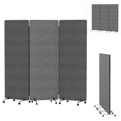Soundproof Room Divider with Wheels, 66in Acoustic Room Divider Panel, 3 Panel Office Partition Wall for Noise Cancelling, Portable Temporary Wall Cubicle Divider (Dark Gray) - color: Dark Gray