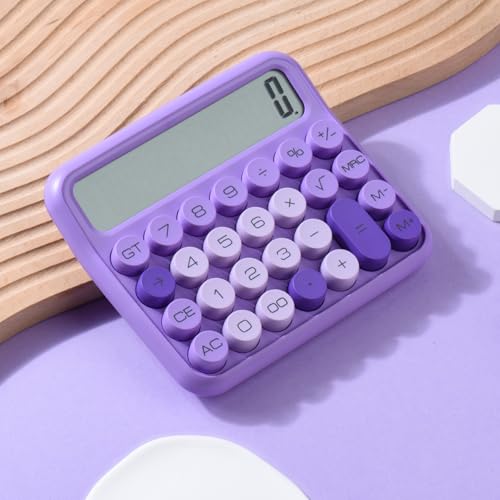 Mechanical Switch Calculator, 12 Digits, Large LCD Display, Pink, Big Buttons, Desktop, Cute, for Everyday Life and Basic Office Work - color: purple