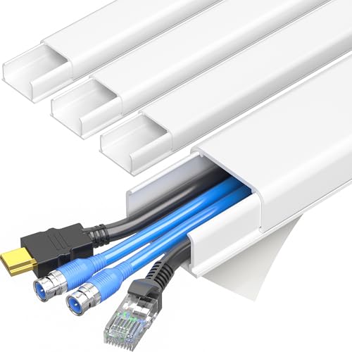 Delamu Cord Covers for 3-4 Wires on Wall, 56.7in Cord Hider Wire Covers for Cords on Wall, Self-Adhesive Cable Hider Cable Cover, Easy Set-up TV Cords Hiders Walls, 4X L14.2 W1.18 H0.63in, White - color: White, size: 56.7in L x 1.18in W x 0.63in H