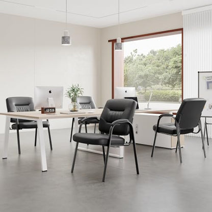 Modern Conference Room Chairs with Arms, PU Leather Padded Guest Chair with Welded Steel Frame, Ergonomic Office Reception Chair, 300LBS, Waterproof & Easy to Clean,Black,Set of 4