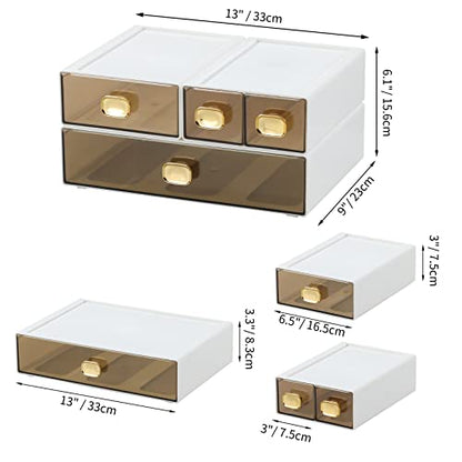 Desktop Storage Drawers, Stackable Countertop Organizer with Drawers - color: 4 Mixed Drawers, White