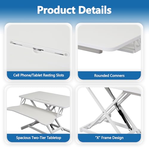 Standing Desk Converter, 32" Wide Height Adjustable Sit Stand Up Desk Riser with Keyboard Tray, Desktop Workstation Riser for Home Office Computer Laptop, Particle Board (White) - color: White