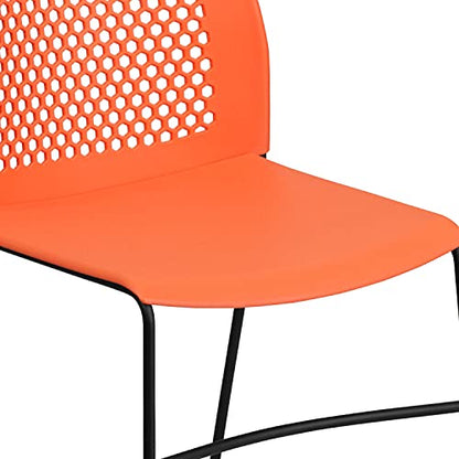 EMMA + OLIVER Home and Office Orange Sled Base Stack Chair with Air - color: Orange