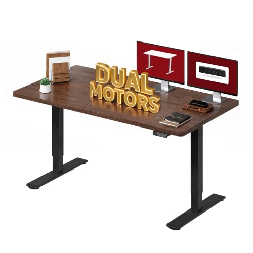 SANODESK Dual Motor 63''x 28'' Large Height Adjustable Standing Desk - color: Black Frame/Black Walnut Top, size: 63x28