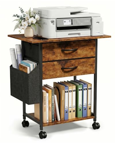 Faesun Printer Stand with Storage, 22In Printer Table with 2 Fabric Drawers - color: Rustic Brown