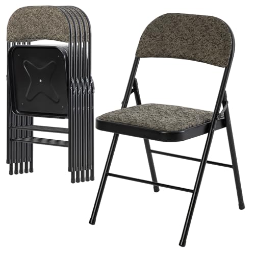 DUMOS Padded Folding Chairs 6 Pack, Dining Patio Chairs, Outdoor Home - color: Black Grey, size: 6 Pack