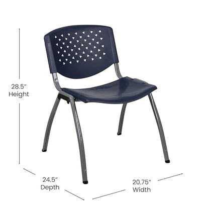 EMMA + OLIVER Home and Office Navy Plastic Stack Chair with Perforated Back | Powder Coated, 880 LBS. Weight Capacity - color: Navy