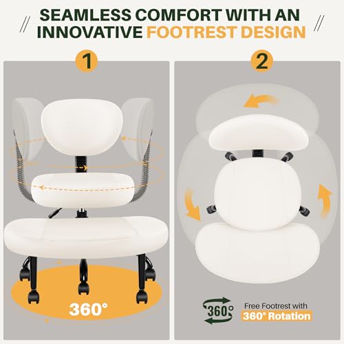 Criss Cross Office Chair - ADHD Cross Legged Chair with Wheels - Adjustable Height Ergonomic Kneeling Desk Chairs for Meditation Yoga Home Office with Backrest, 360°Rotating Footrest -White