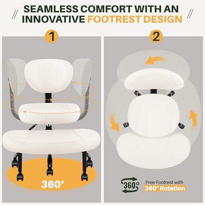 Criss Cross Office Chair - ADHD Cross Legged Chair with Wheels - Adjustable Height Ergonomic Kneeling Desk Chairs for Meditation Yoga Home Office with Backrest, 360°Rotating Footrest -White