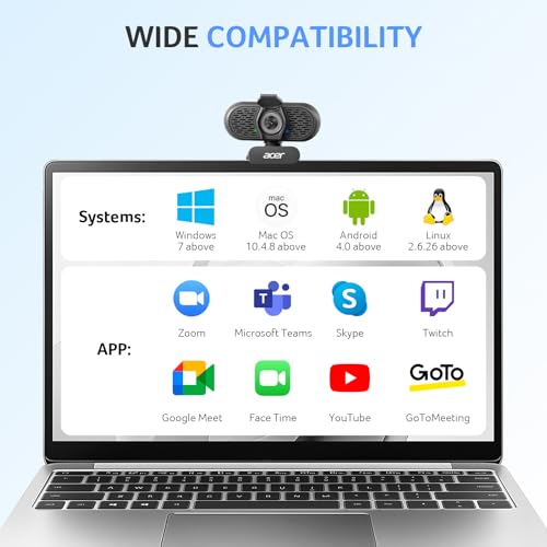 Acer A640 4K Webcam with AI Noise Canceling Mic for Streaming Meetings | Sony 1/2.8" Sensor, PDAF Autofocus, 2K 1080P/60fps, A to C Adapter, Computer Camera for switch 2 Camera Teams Zoom Facetime - color: Light Black