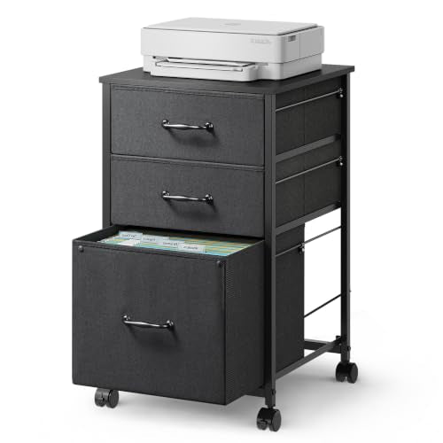 DEVAISE Mobile File Cabinet, Rolling Printer Stand with 3 Drawers, Fabric Vertical Filing Cabinet fits A4 or Letter Size for Home Office, Black - color: Black, size: 15.8''D×15.4''W×26.8''H