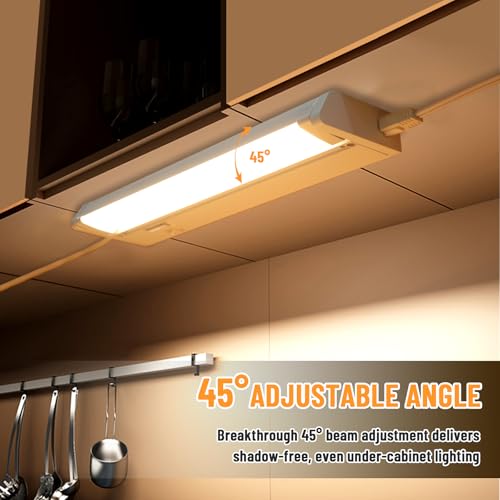 24" 4Pack Swivel Under Cabinet Lighting Hardwired Plug in,16W 1200LM | Rotatable 45°, 3CCT(3000K/4000K/5000K), Connect Up to 10 Fixtures, Under Counter Lights Linkable for Kitchens and Offices - size: 24 inch