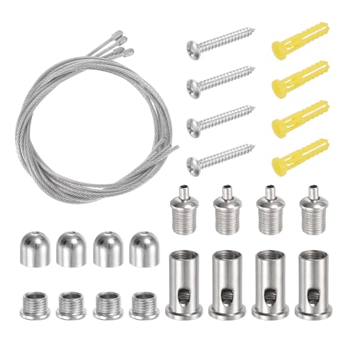 uxcell 4Set Ceiling Hanging Wire Cable Kit, 2.6ft Top Adjust Adjustable Hanging Wire Rope Suspension with Mount Screw Kit for Pendant Chandelier Ceiling LED Panel Light, Chrome - color: Chrome, size: 2.6ft