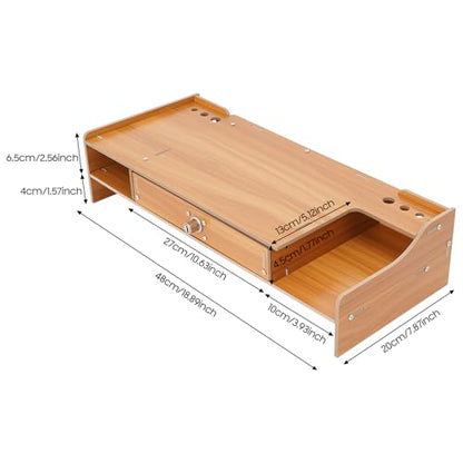 Wood Monitor Riser with Lockable Drawer, Computer/Laptop/PC Stand for Desk Organizer for Homes, Schools Monitor Stand Capacity 5.51-11.02 Lbs with Phone Holder & Pen Holes