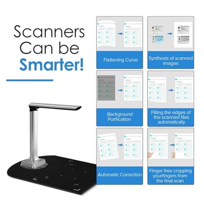 Document Scanner, HD Book Camera with 4 LED Fill Lights, Portable Document Scanner, Automatic Correction for Passport and Card Recognition