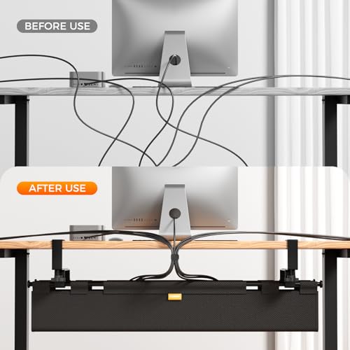 No Drill Thickened Under Desk Cable Management Tray,38.5In,Black - color: Black