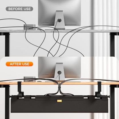 No Drill Thickened Under Desk Cable Management Tray,38.5In,Black - color: Black