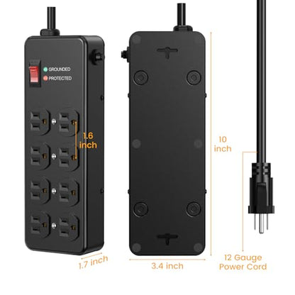 HEZI Magnetic Heavy Duty Power Strip,12 Gauge 6FT Extension Cord,Black - size: 6 FT