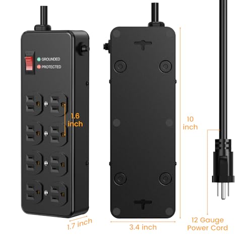 HEZI Magnetic Heavy Duty Power Strip,12 Gauge 10FT Extension Cord,Black - size: 10 FT