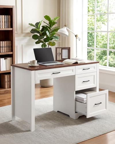 Garvee Brown Farmhouse Executive Desk with File Cabinet & Storage Drawers, Space-Saving Small Home Office Desk for Bedroom - color: Brown
