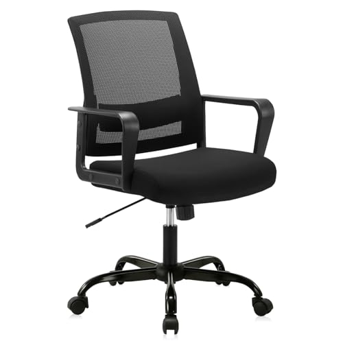 CLATINA Office Chair, Mid Back Ergonomic Desk Chairs Rolling Mesh Computer Chair with Executive Lumbar Support and Height Adjustable Design for Home Office, Black - size: 1 Pack