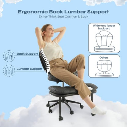 ADHD Cross Legged Office Chair, Swivel Kneeling Meditation Seat | 360° swivel cross-legged chair with reversible seat for ADHD & meditation; adjustable height/depth, plush teddy - color: Black