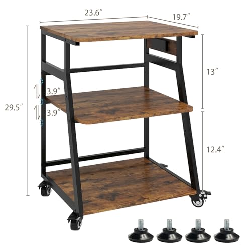 Natwind 3 Tier Large Printer Stand, 24"x20", with Charging Station,Retro - color: Retro, size: 23.6''x19.7''